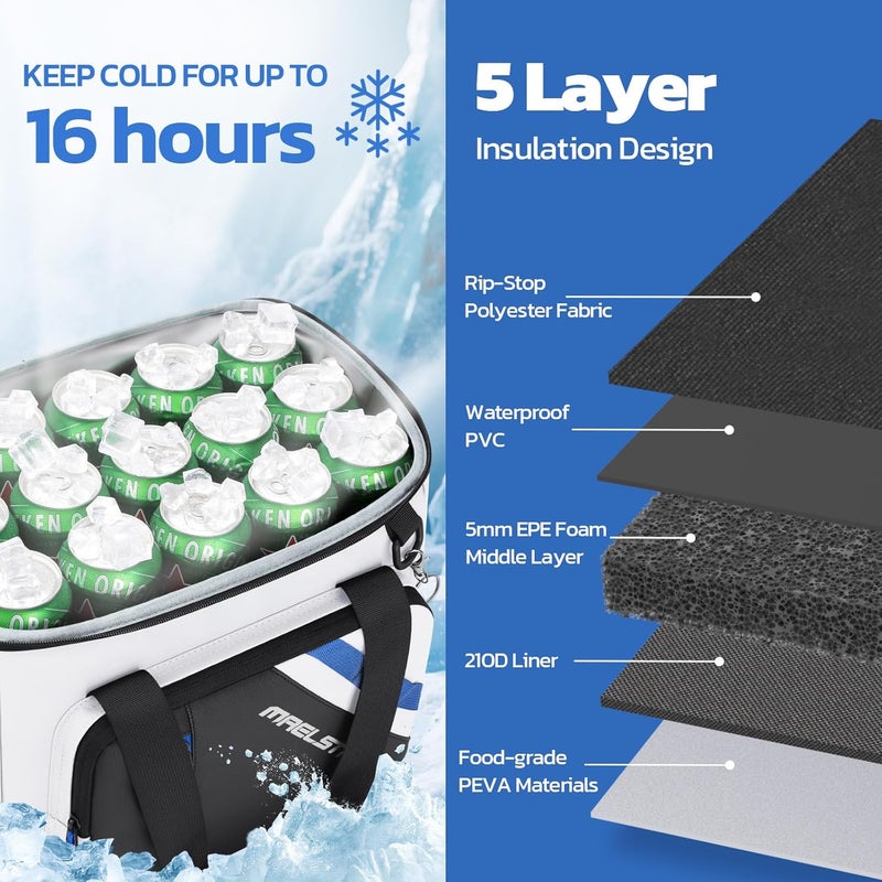 Maelstrom 30 Can Large Leakproof Soft Cooler Bag, Insulated Collapsible Ice Chest with Bottle Opener, Portable for Beach, Camping, Travel & Shopping - Image 3